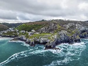 Drone View Of Cornwall Coast Drucke: St Agnes Beach and cliffs from a drone