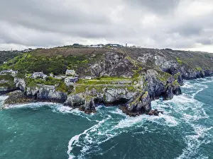 Drone Photography England Drucke: St Agnes Beach and cliffs from a drone