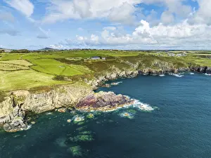 Rocky Coastline UK Drucke: St. Non's Cliffs and Bay from a drone