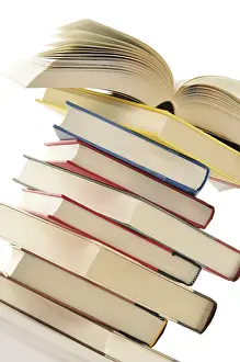 White Background Images Drucke: Stack of books isolated on white background