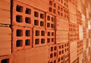 Close Up Brick Detail Drucke: Stack of burnt clay bricks, Vinh Long