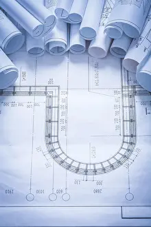 Maintenance Concept Drucke: Stack of construction drawings maintenance concept