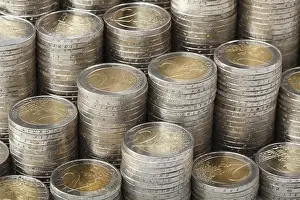 Deserted Money Pile Drucke: Stack of two euro coins, Germany