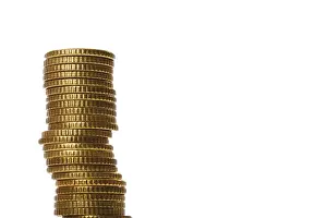Euro Coin Stack Drucke: Stack of euro coins, stack of money