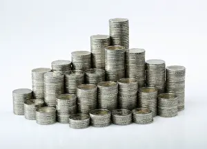 Euro Coin Stack Drucke: Stack of two euro coins, white background