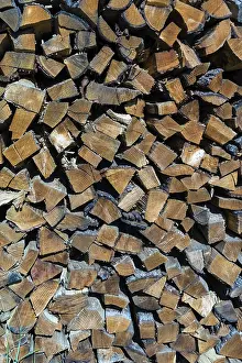 Deserted Wood Stack Drucke: Stack of firewood, background Austria