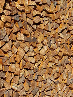 German Firewood Drucke: Stack of firewood, chopped and stacked in logs
