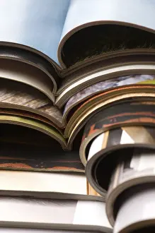 Deserted Library Interior Drucke: Stack of magazines, poland