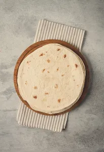 Mexican Tortillas Drucke: A stack of Mexican tortillas, on a gray table