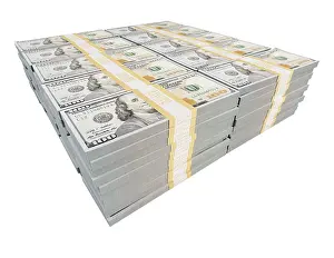 One Million Dollars Drucke: Stack of one million dollars in one hundred dollar bills isolated on a white background