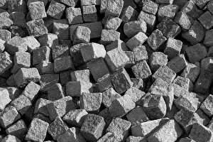 Full Frame Cobblestone Image Drucke: Stack of paving stones, Upper Austria, Austria