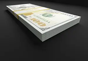 Stack Of Cash Drucke: Stack of ten thousand dollars of one hundred dollar bills on black reflective surface