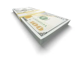 One Hundred Dollar Bill Drucke: Stack of ten thousand dollars of one hundred dollar bills isolated on a white background