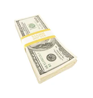 One Hundred Dollar Bill Drucke: Stack of ten thousand dollars worth of one hundred dollar bills isolated on white background