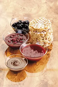 High Calorie Desserts Drucke: Stack of waffels and waffel toppings