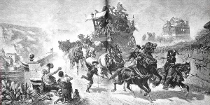 Deserted Spanish Road Drucke: Stagecoach in Spain full speed