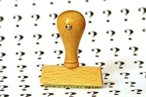 Symbolic Picture Meaning Drucke: Stamp and question marks