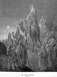 Steel Engraving Dore 1885 Drucke: The star of the wise men, Matthew