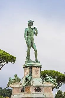 Florence Italy Tourism Drucke: Statue of David in Piazza Michelangelo