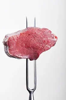 Empty Plate Steak Drucke: Steak on a meat fork