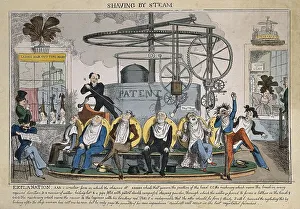 Woodcut Restoration Work Drucke: A steam-powered shaving machine, c