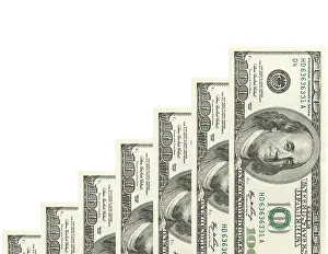 Studio Shot Currency Drucke: Steps made of dollars on white background