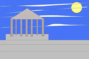 Religious Building Depiction Drucke: Steps up to the temple, background blue sky