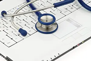 Austrian Healthcare System Drucke: Stethoscope on laptop computer