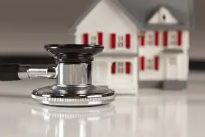 Medical Model House Drucke: Stethoscope and model house