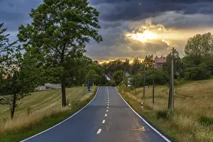 Deserted German Landscape Drucke: Stiege in the Harz sunset