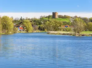 East Germany Tourist Attraction Drucke: Stolpe Castle over the Oder, landscape in the Oder Valley