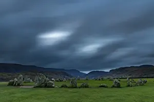 Prehistoric Stone Circles UK Drucke: Stone Circle with Dark Cloud Sky