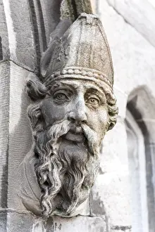 Religious Figure Europe Drucke: Stone head, bust, Saint Patrick