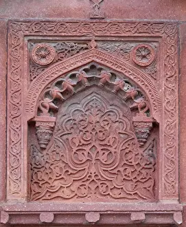 Historic Indian Architecture Drucke: Stone pattern on a temple wall in Red Fort