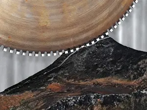 Handicraft Tools Drucke: Stone-processing industry theme with rock and circular saw