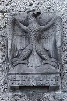 Central Europe Animal Depiction Drucke: Stone tablet with imperial eagle at the former self-connection office