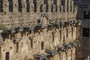 Western Asia Historic Landmark Drucke: Part of the stone wall of the ancient amphitheater with architectural elements