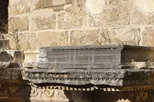 Western Asia Heritage Site Drucke: Part of the stone wall of the ancient amphitheater with architectural elements