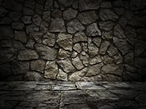 Old Building Exterior Drucke: Stone wall and floor. lighting effect