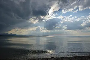 Deserted Waterfront Europe Drucke: Storm clouds, dark clouds over the lake