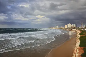 Evening Sun On The Coast Drucke: Storm at sunset in the Mediterranean