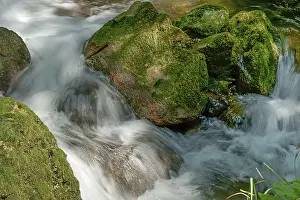 European Nature Park Drucke: A stream flows over moss-covered rocks