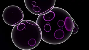 Dark Background Design Drucke: A striking 3D render featuring multiple glossy black spheres