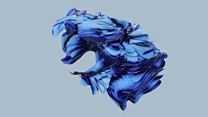 Drucke von Ein dynamischer und flüssiger visueller Effekt entsteht durch die Kombination von wellenförmigen, blauen Formen in verschiedenen Schichten auf einem hellen Hintergrund Minimalistische Kunstwerke Drucke: Bewegte Wellenformen in blauen Tönen