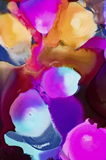 Colorful Composition Drucke: A striking abstract composition featuring vibrant splashes of ink in pink