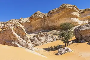Western Asia Barren Landscapes Drucke: Striking rocks surrounded by windswept sand structures