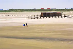Stilt House Germany Drucke: Strollers on the North Sea beach