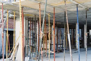 Urban Environment Photography Drucke: Struts in building structure under construction in Madrid