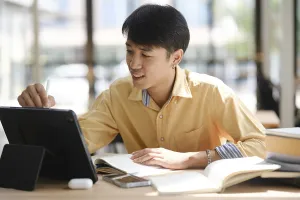 Educational System Drucke: A student engaged in online learning