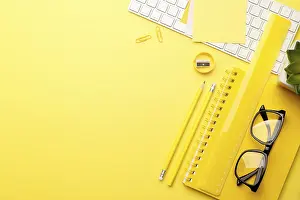 Office Work Concept Image Drucke: Student or freelancer workspace with keyboard